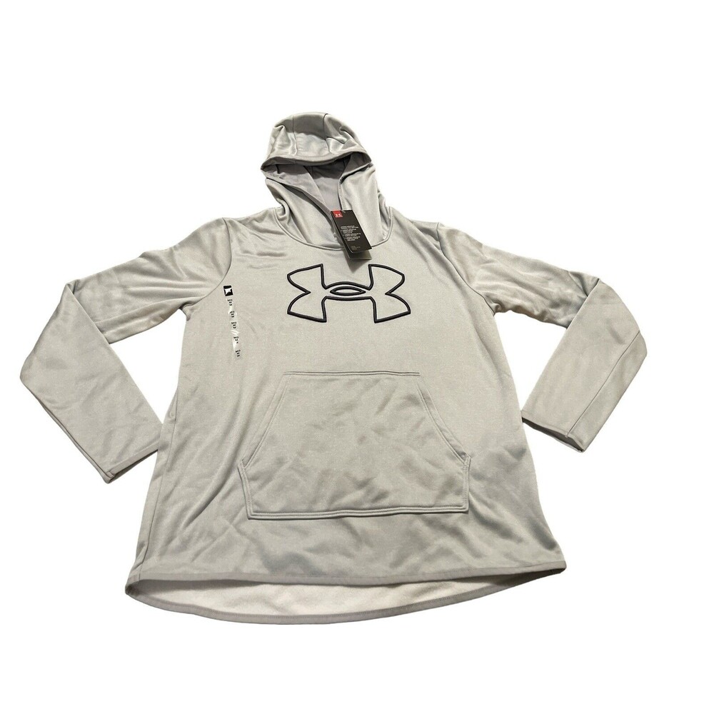 Under Armour Womens Loose Med Gray/Black Long Sleeve Hoodie Pocket Pouch New NWT